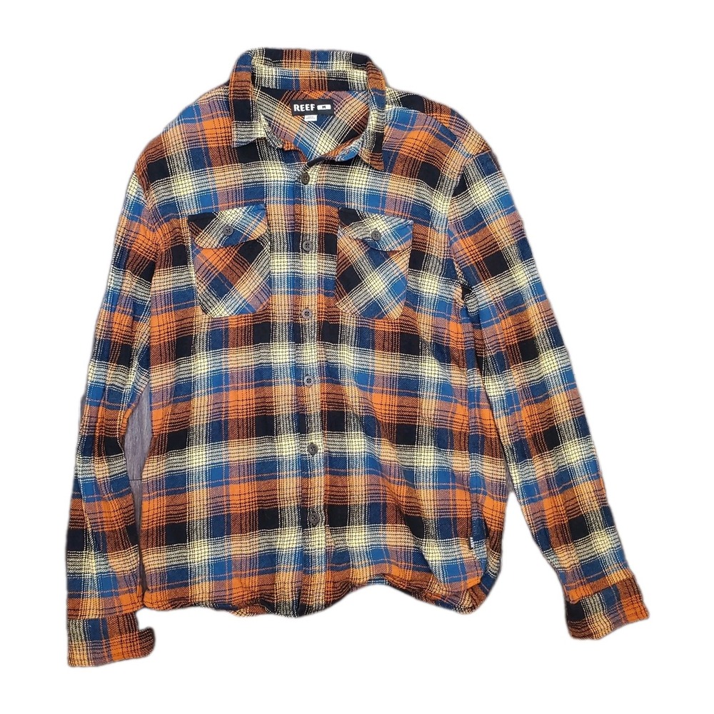 Reef Flannel Plaid Mens Medium Long Sleeve Button Down Multicolored Shirt